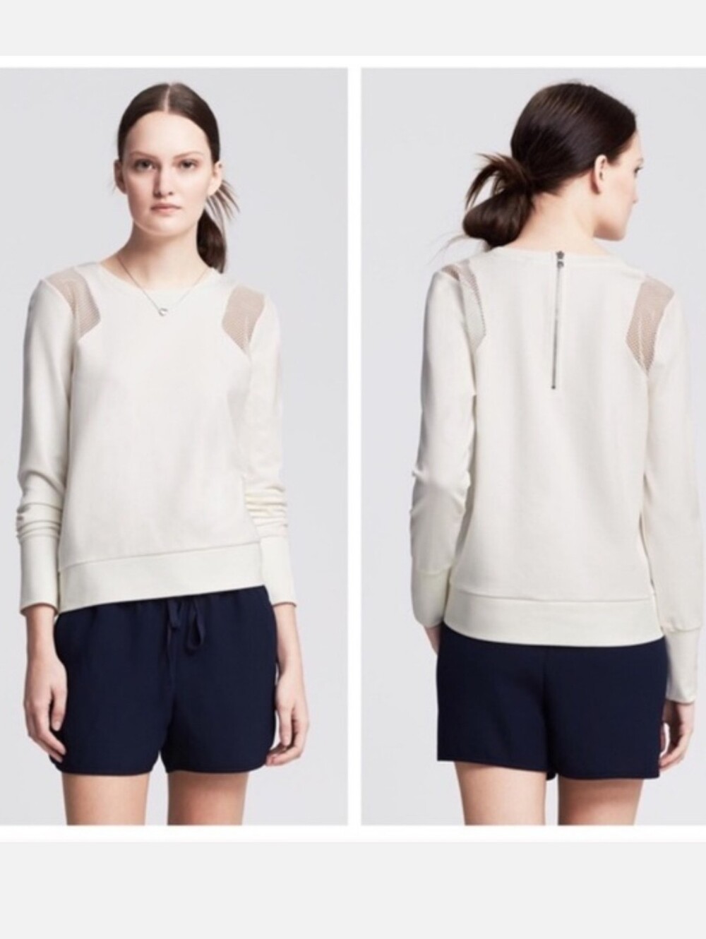 Banana Republic Black Crewneck Sweater with Mesh Shoulder Panels